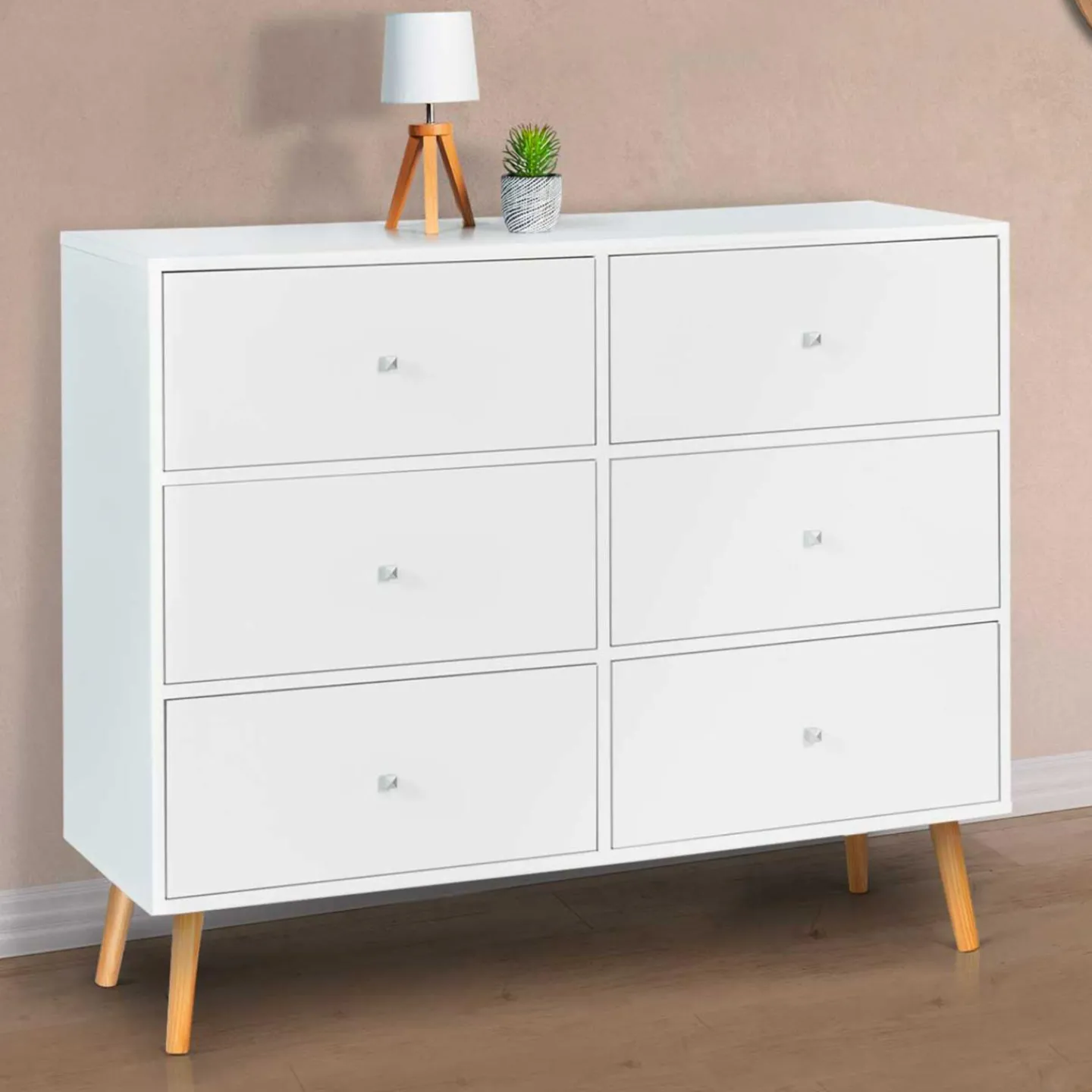 Commode scandinave 6 tiroirs bois blanc*IDMarket New