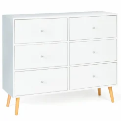 Commode scandinave 6 tiroirs bois blanc*IDMarket New