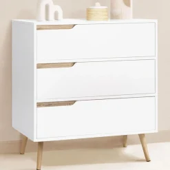 Commode scandinave blanche et bois 3 tiroirs*IDMarket Discount