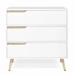 Commode scandinave blanche et bois 3 tiroirs*IDMarket Discount