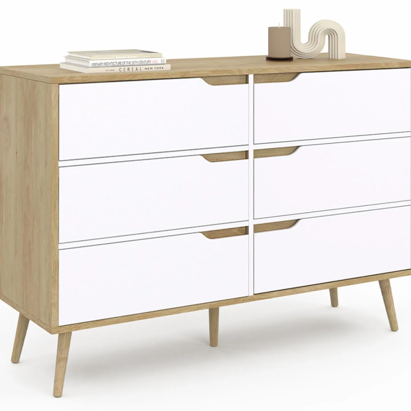 Commode scandinave bois et blanc 115cm*IDMarket