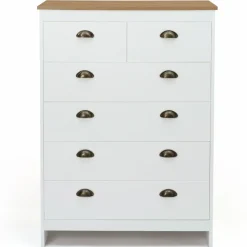 Commode style campagne chic 6 tiroirs blanche et bois*IDMarket Online