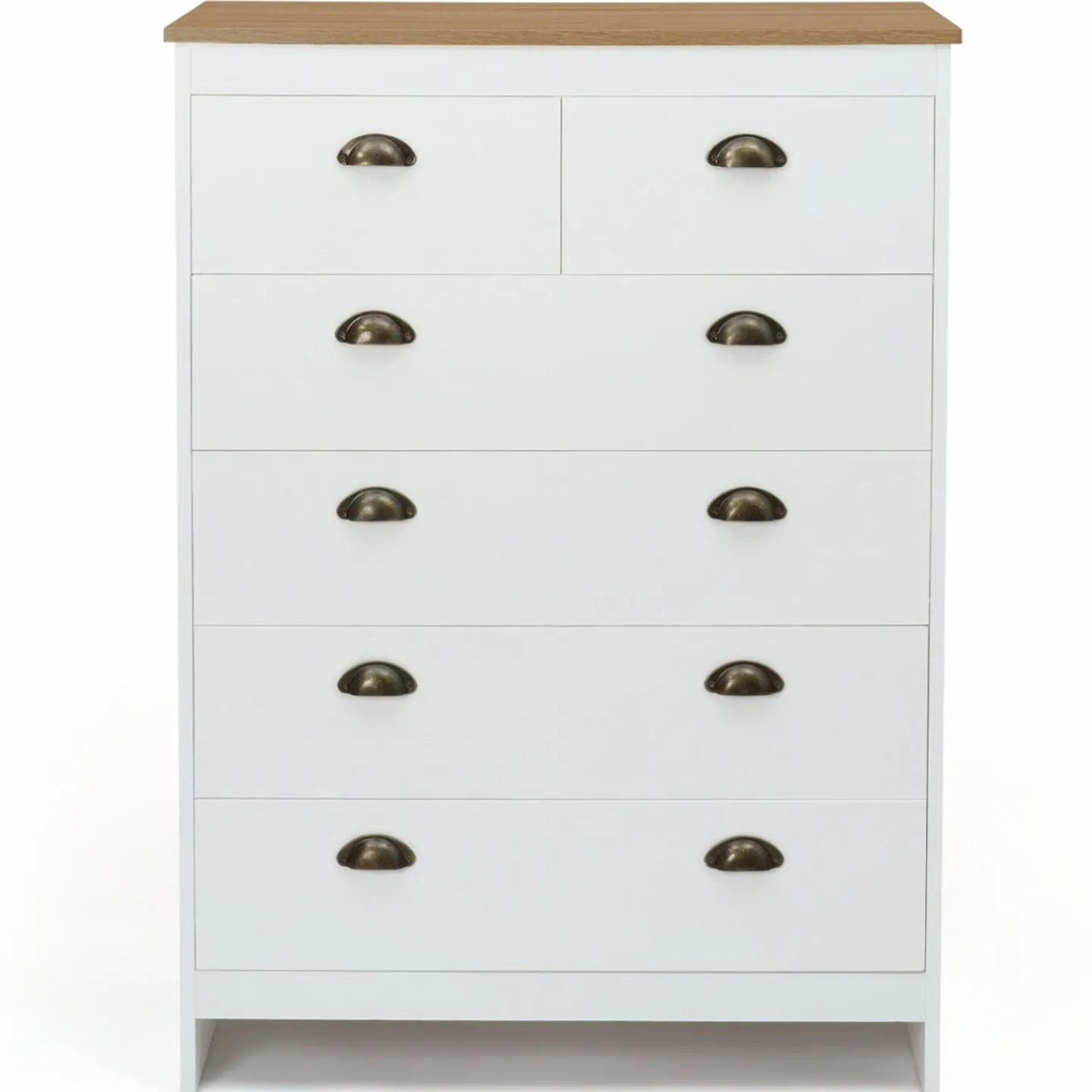 Commode style campagne chic 6 tiroirs blanche et bois*IDMarket Online