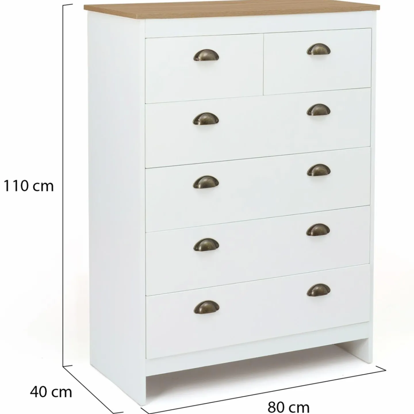 Commode style campagne chic 6 tiroirs blanche et bois*IDMarket Online