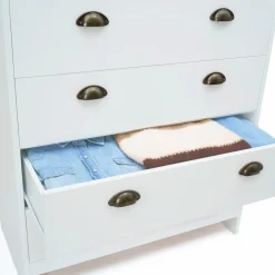 Commode style campagne chic 6 tiroirs blanche et bois*IDMarket Online