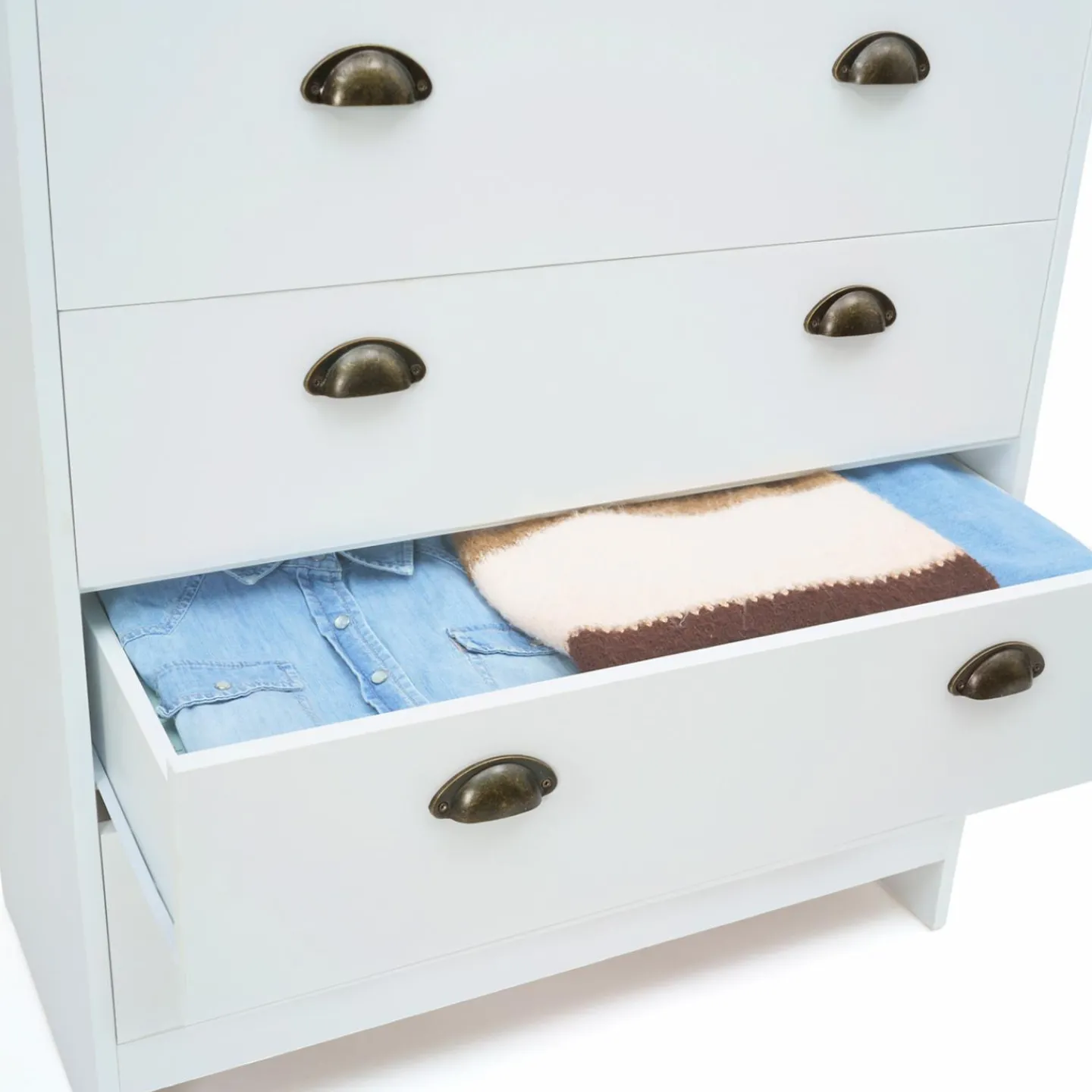 Commode style campagne chic 6 tiroirs blanche et bois*IDMarket Online