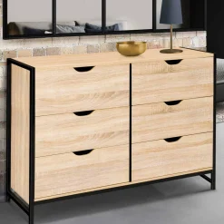 Commode style industriel 6 tiroirs bois et métal noir*IDMarket Best