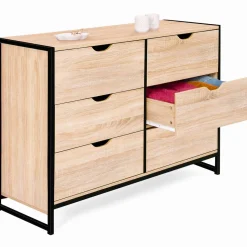 Commode style industriel 6 tiroirs bois et métal noir*IDMarket Best