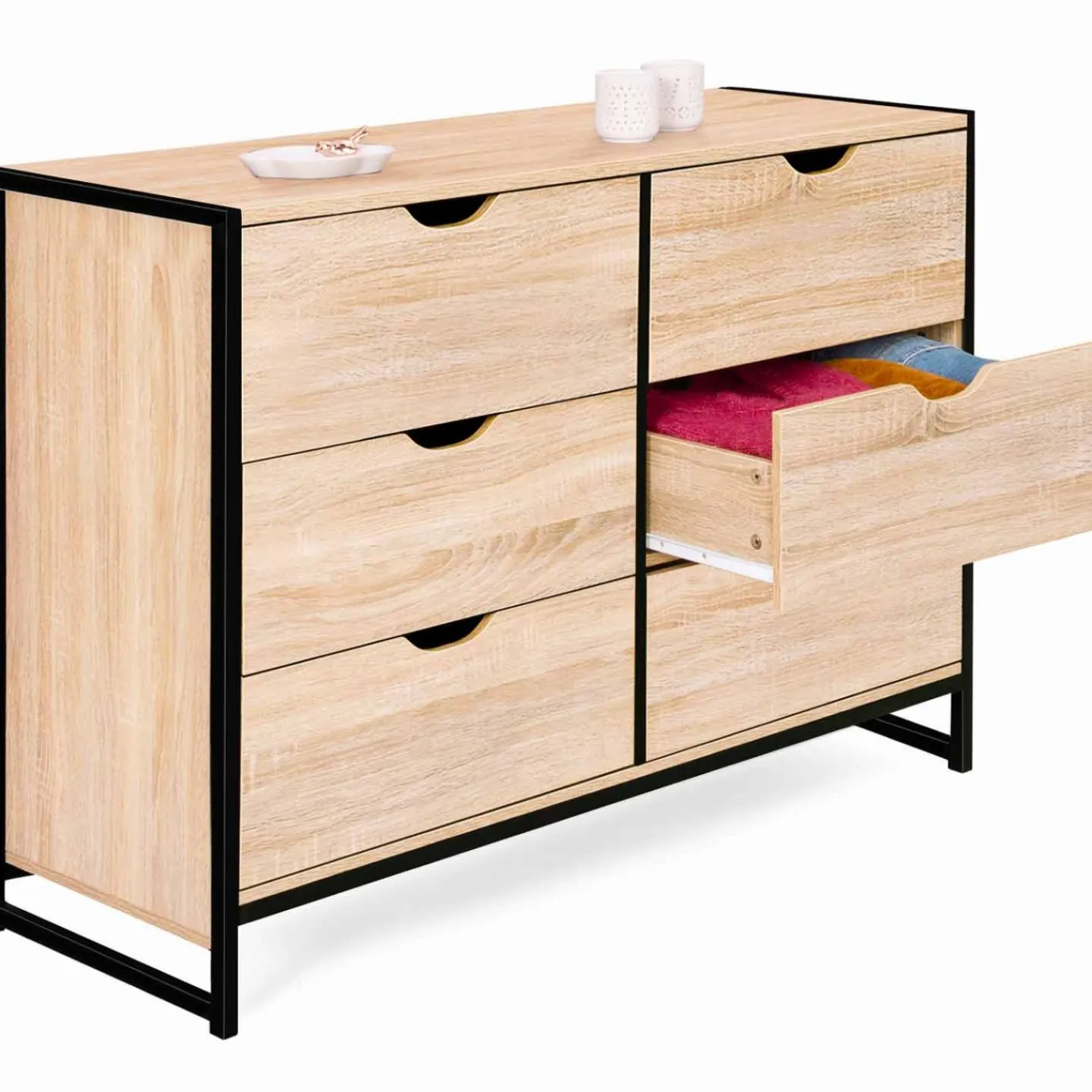 Commode style industriel 6 tiroirs bois et métal noir*IDMarket Best