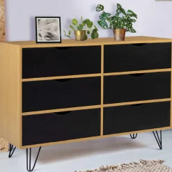Commode vintage 6 tiroirs bois et noir*IDMarket Hot