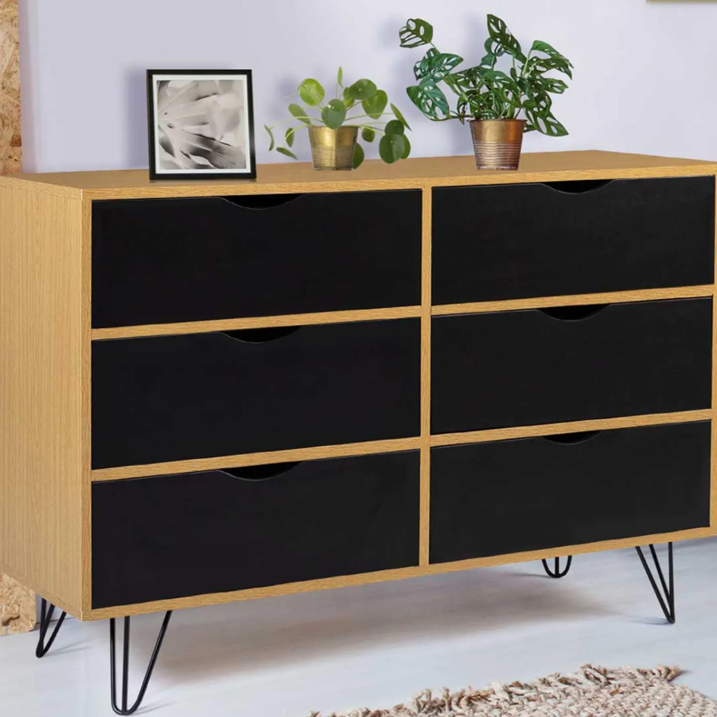 Commode vintage 6 tiroirs bois et noir*IDMarket Hot