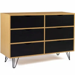 Commode vintage 6 tiroirs bois et noir*IDMarket Hot