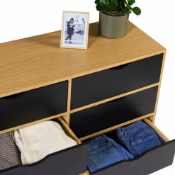 Commode vintage 6 tiroirs bois et noir*IDMarket Hot