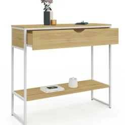 Console 1 tiroir et 1 étagère design industriel bois et métal blanc*IDMarket New