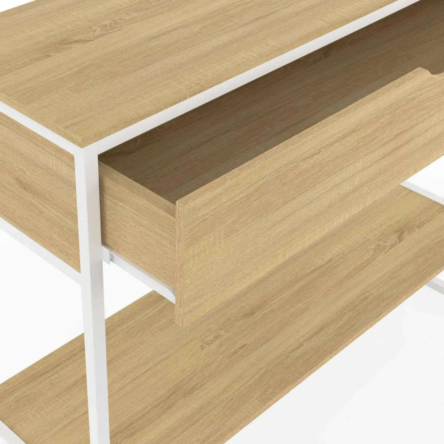 Console 1 tiroir et 1 étagère design industriel bois et métal blanc*IDMarket New