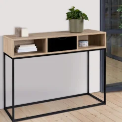 Console 1 tiroir noir avec rangements design industriel*IDMarket Discount