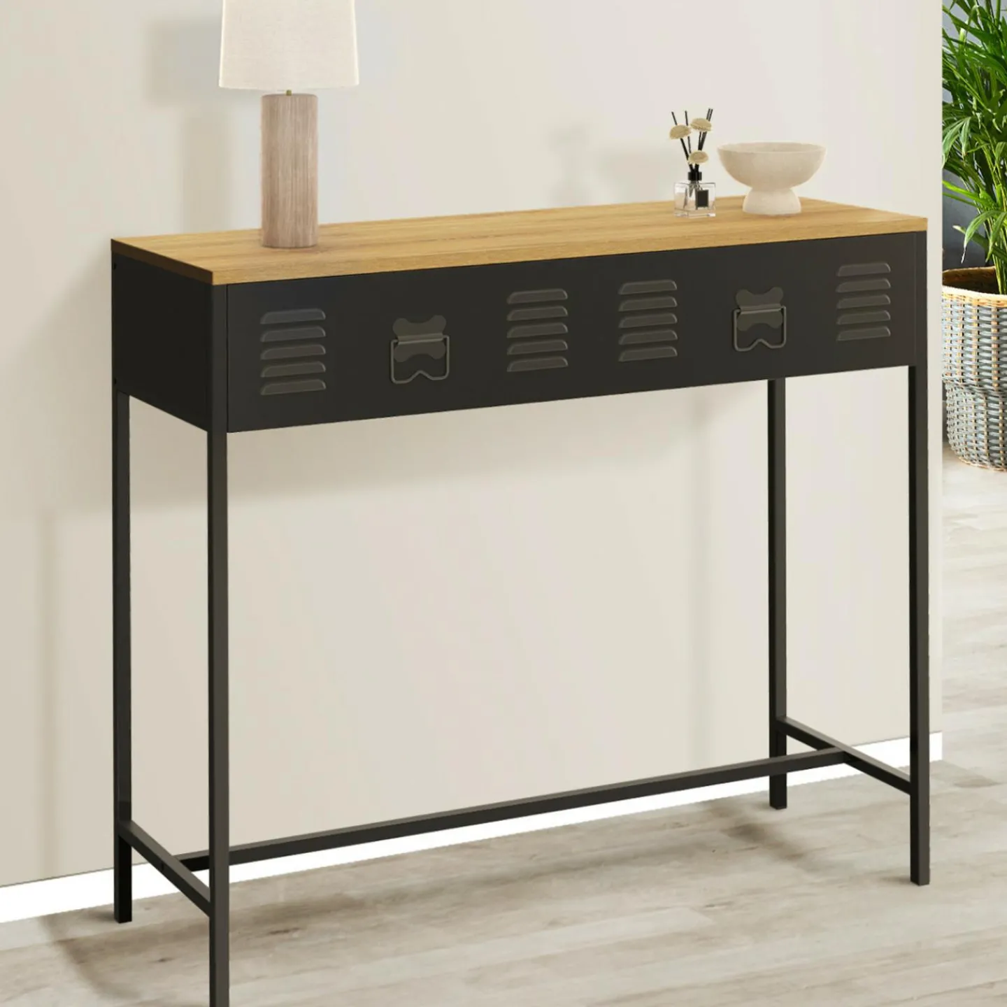 Console bois et métal 1 tiroir design industriel*IDMarket New