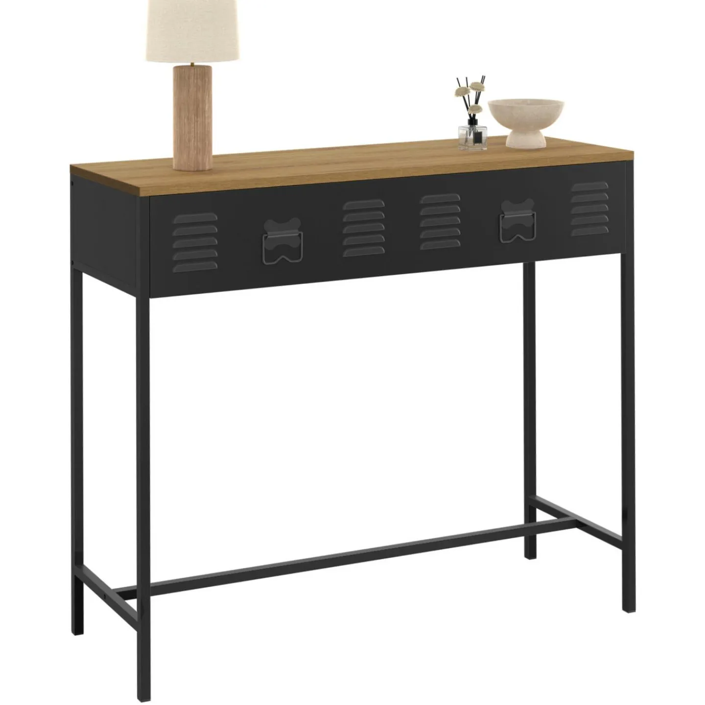 Console bois et métal 1 tiroir design industriel*IDMarket New