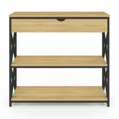 Console bois et métal 1 tiroir 2 étagères design industriel*IDMarket Hot