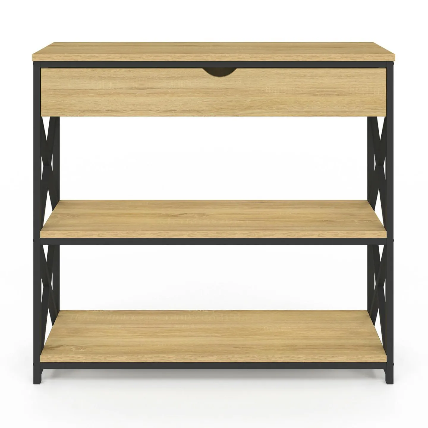 Console bois et métal 1 tiroir 2 étagères design industriel*IDMarket Hot