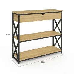 Console bois et métal 1 tiroir 2 étagères design industriel*IDMarket Hot