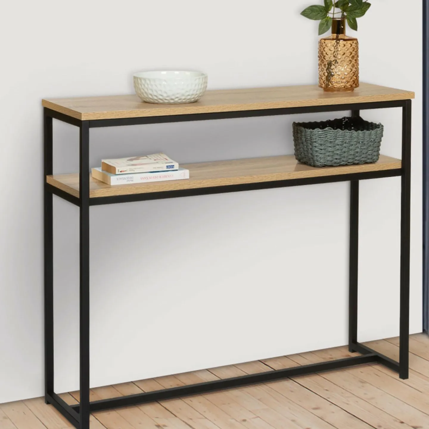 Console bois et métal double plateau 100 cm*IDMarket