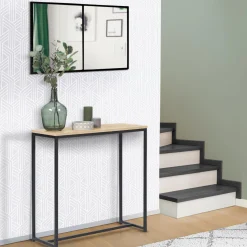 Console bois et métal noir avec miroir 2 bandes design industriel*IDMarket Clearance