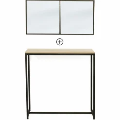 Console bois et métal noir avec miroir 2 bandes design industriel*IDMarket Clearance