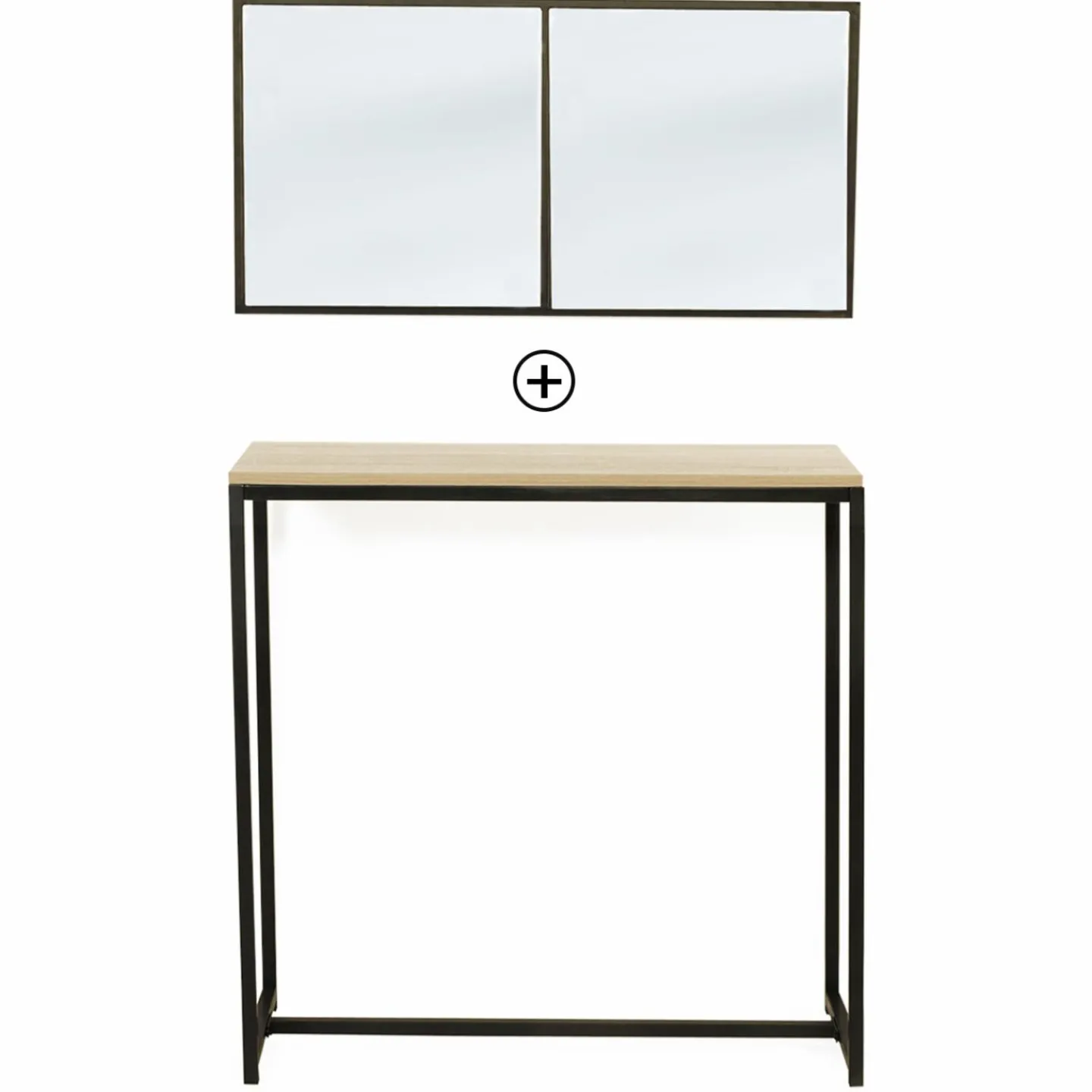 Console bois et métal noir avec miroir 2 bandes design industriel*IDMarket Clearance
