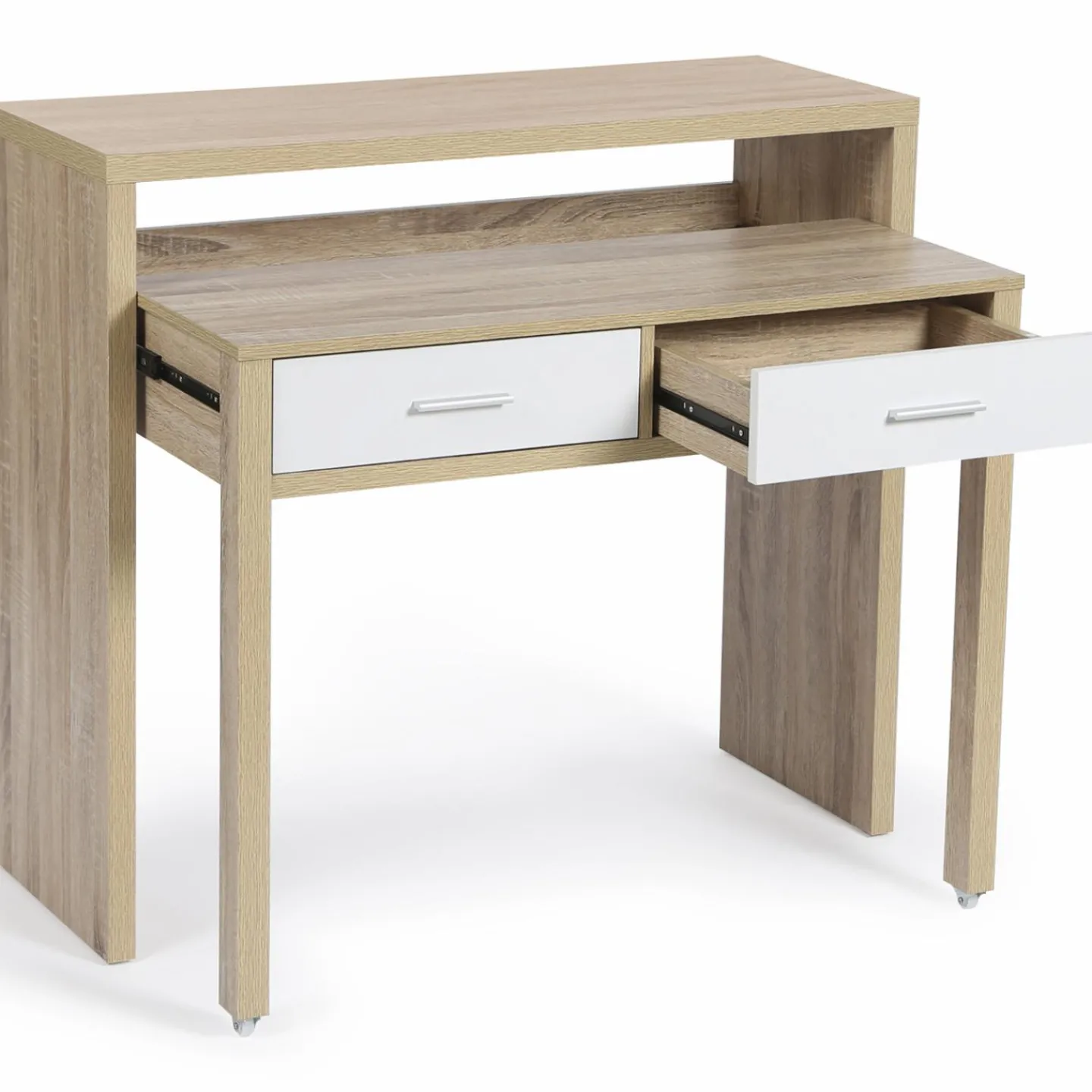 Console bureau extensible blanc et imitation hêtre*IDMarket Online