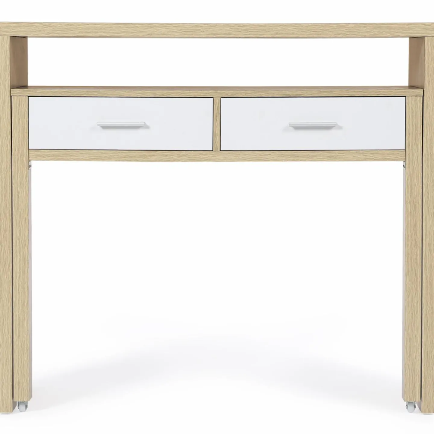 Console bureau extensible blanc et imitation hêtre*IDMarket Online