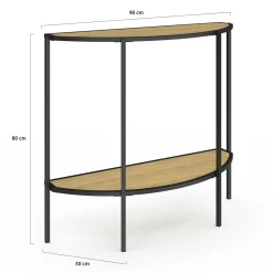 Console demi-lune industrielle avec 1 étagère*IDMarket Hot