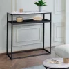 Console imitation marbre et bois noir pied métal*IDMarket Discount