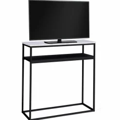 Console imitation marbre et bois noir pied métal*IDMarket Discount