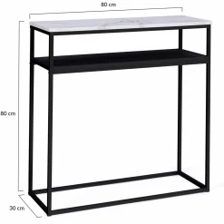 Console imitation marbre et bois noir pied métal*IDMarket Discount