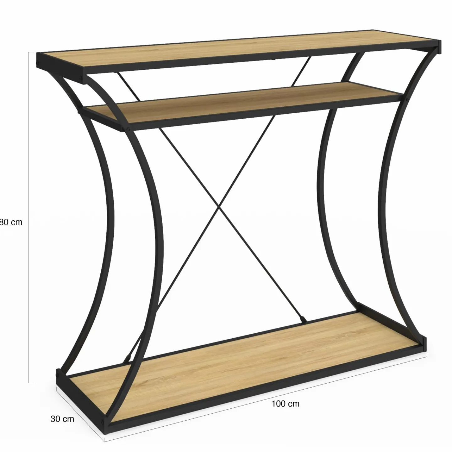 Console industrielle pieds courbés double étagères*IDMarket Discount