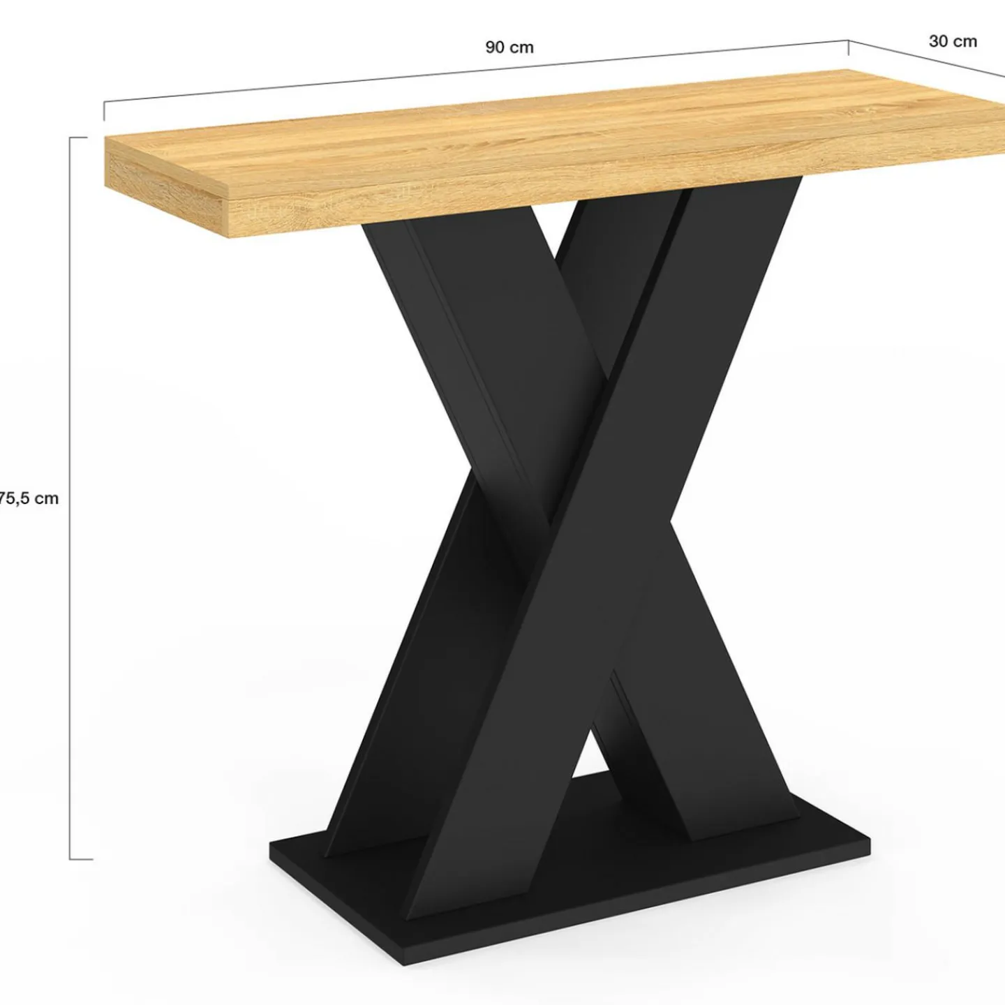 Console plateau bois et pied X noir*IDMarket Sale