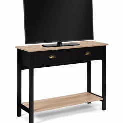 Console style campagne chic 2 tiroirs bois et noir*IDMarket Best
