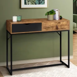 Console style industriel bois et métal 2 tiroirs*IDMarket Outlet