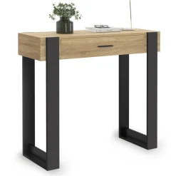 Console style moderne bois et noir 90 cm avec tiroir*IDMarket Hot