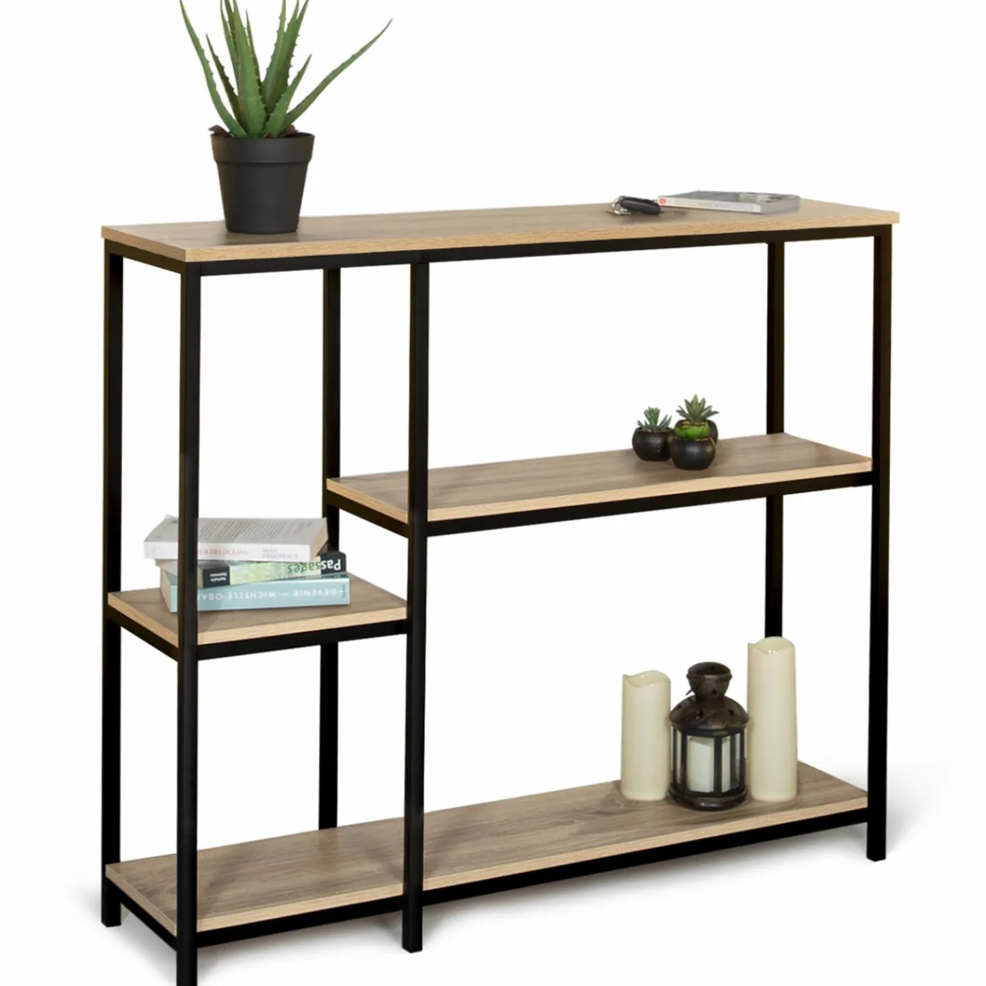 Console étagère bibliothèque style industriel bois et métal*IDMarket New