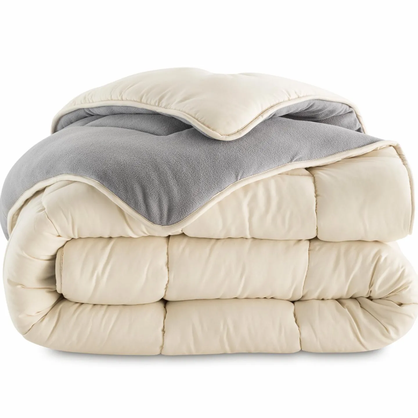 Couette polaire biface 200x200 cm gris et crème 400 gr*IDMarket