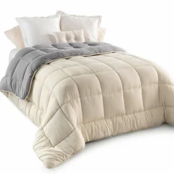 Couette polaire biface 200x200 cm gris et crème 400 gr*IDMarket