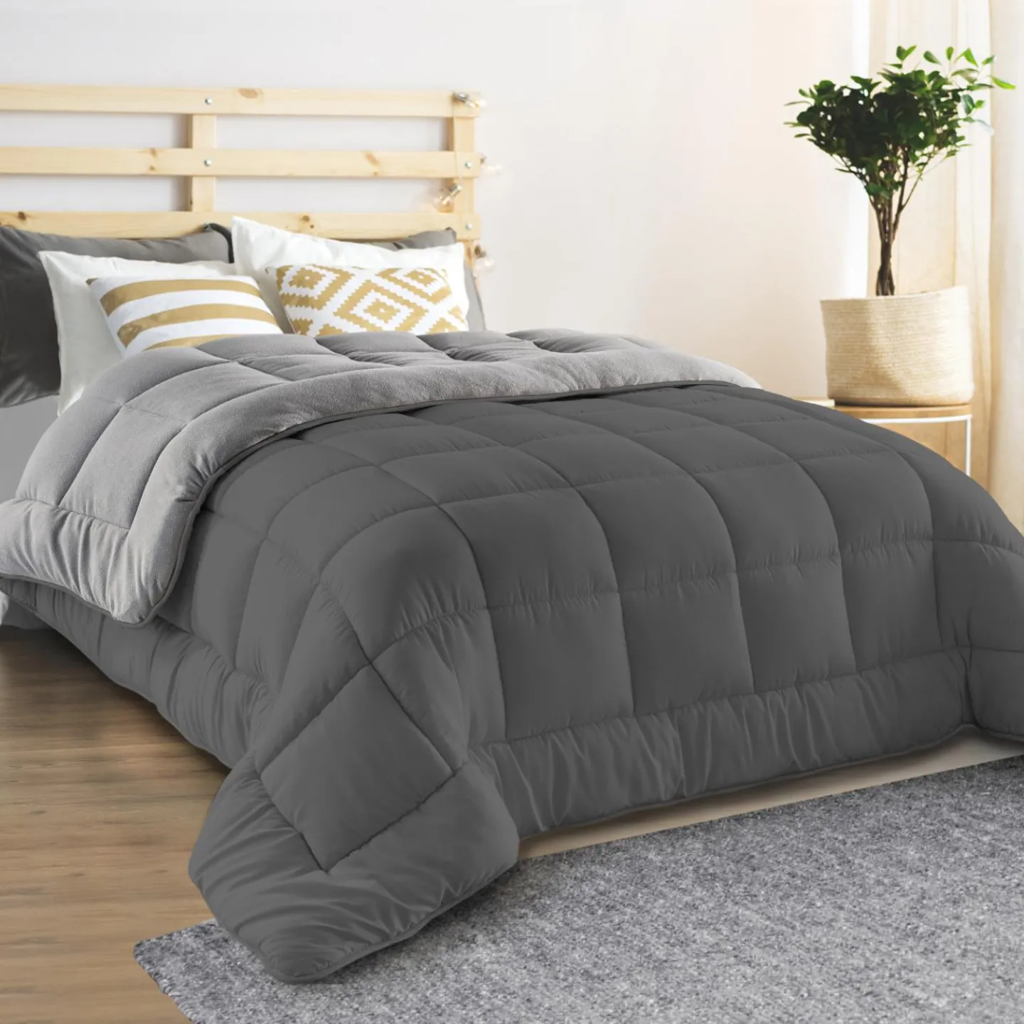 Couette polaire biface 220x240 cm gris clair et gris foncé 400 gr*IDMarket Hot