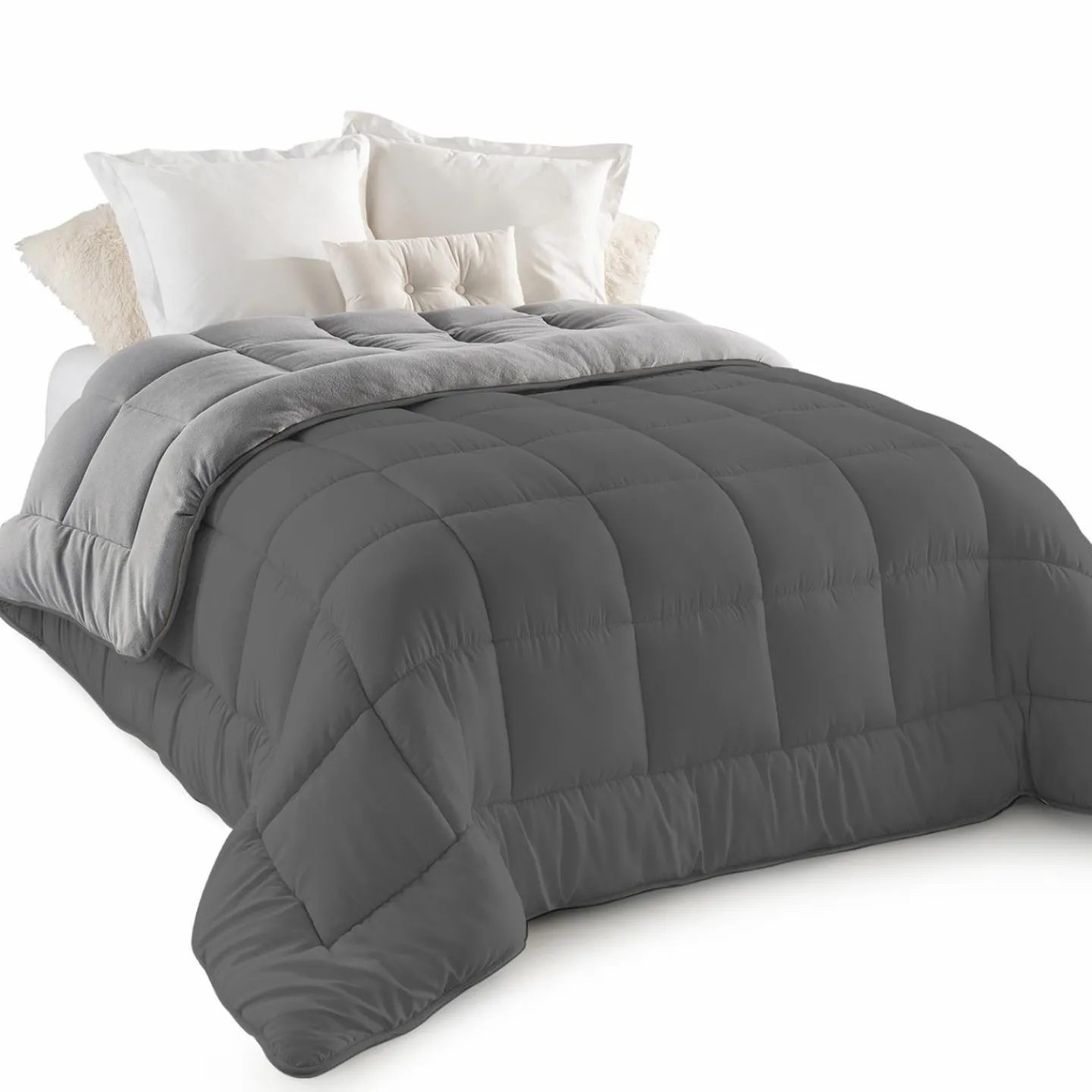 Couette polaire biface 220x240 cm gris clair et gris foncé 400 gr*IDMarket Hot