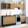 Cuisine complète 240 cm 7 éléments bois avec vitrine et plan de travail noir*IDMarket Sale
