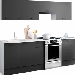 Cuisine complète 240 cm avec plan de travail blanc et gris*IDMarket Best