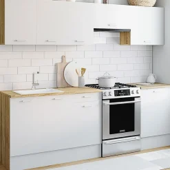 Cuisine complète 240 cm avec plan de travail bois et blanc*IDMarket New