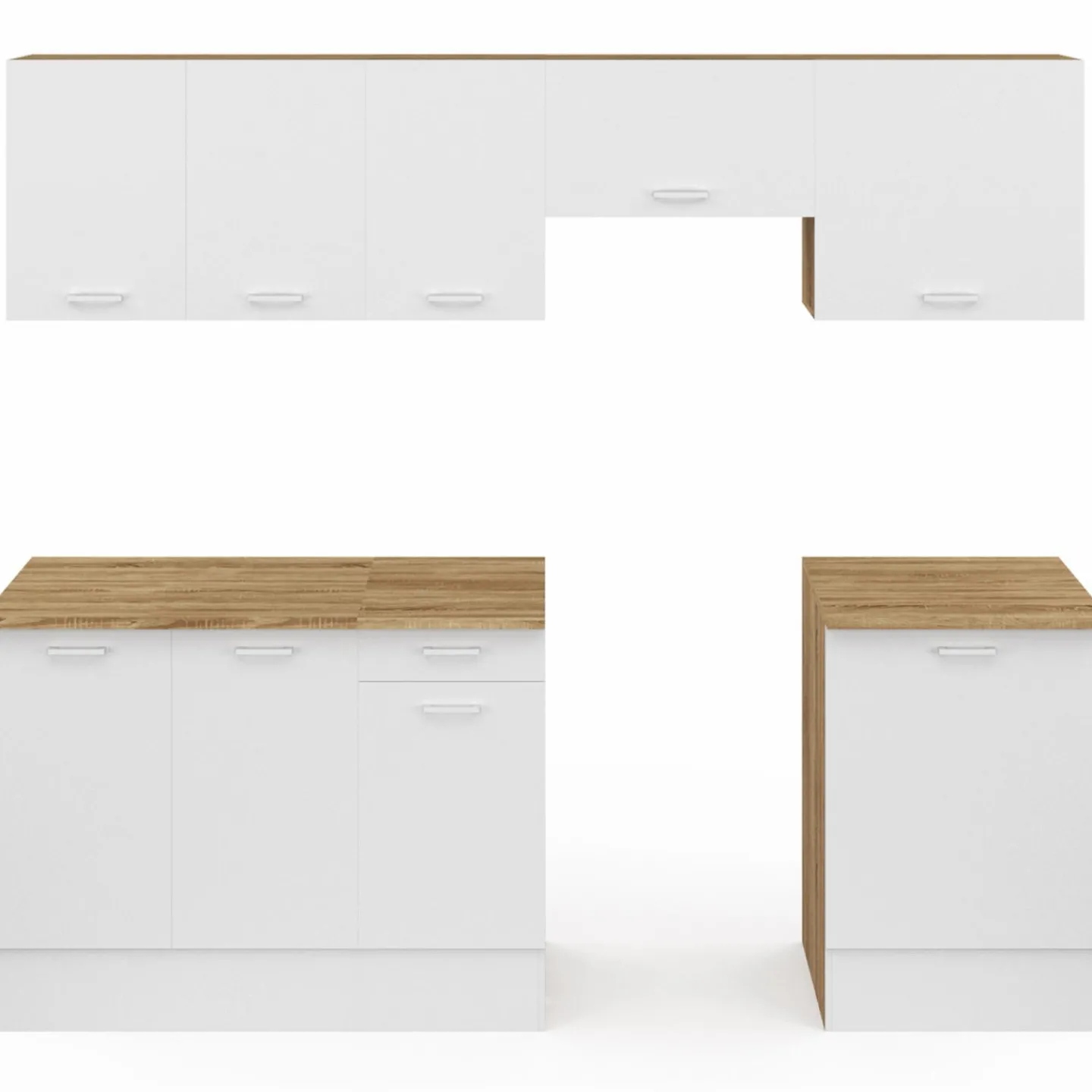 Cuisine complète 240 cm avec plan de travail bois et blanc*IDMarket New