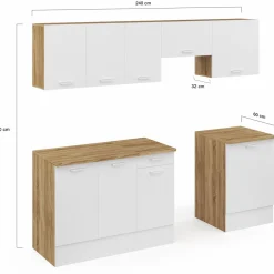 Cuisine complète 240 cm avec plan de travail bois et blanc*IDMarket New